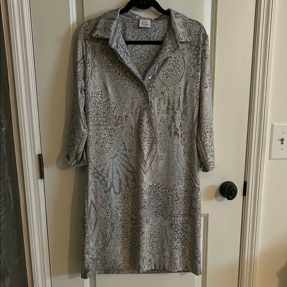 Gretchen Scott Everyday Gray Patterned Shirt Dress - image 1